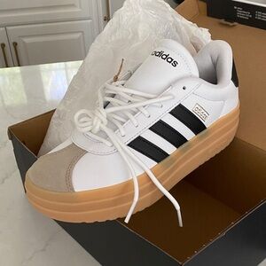 Adidas White and Black Sneakers with Tan Sole